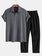 Conjunto Polo Jacquard Manga Corta y Pantalón Recto