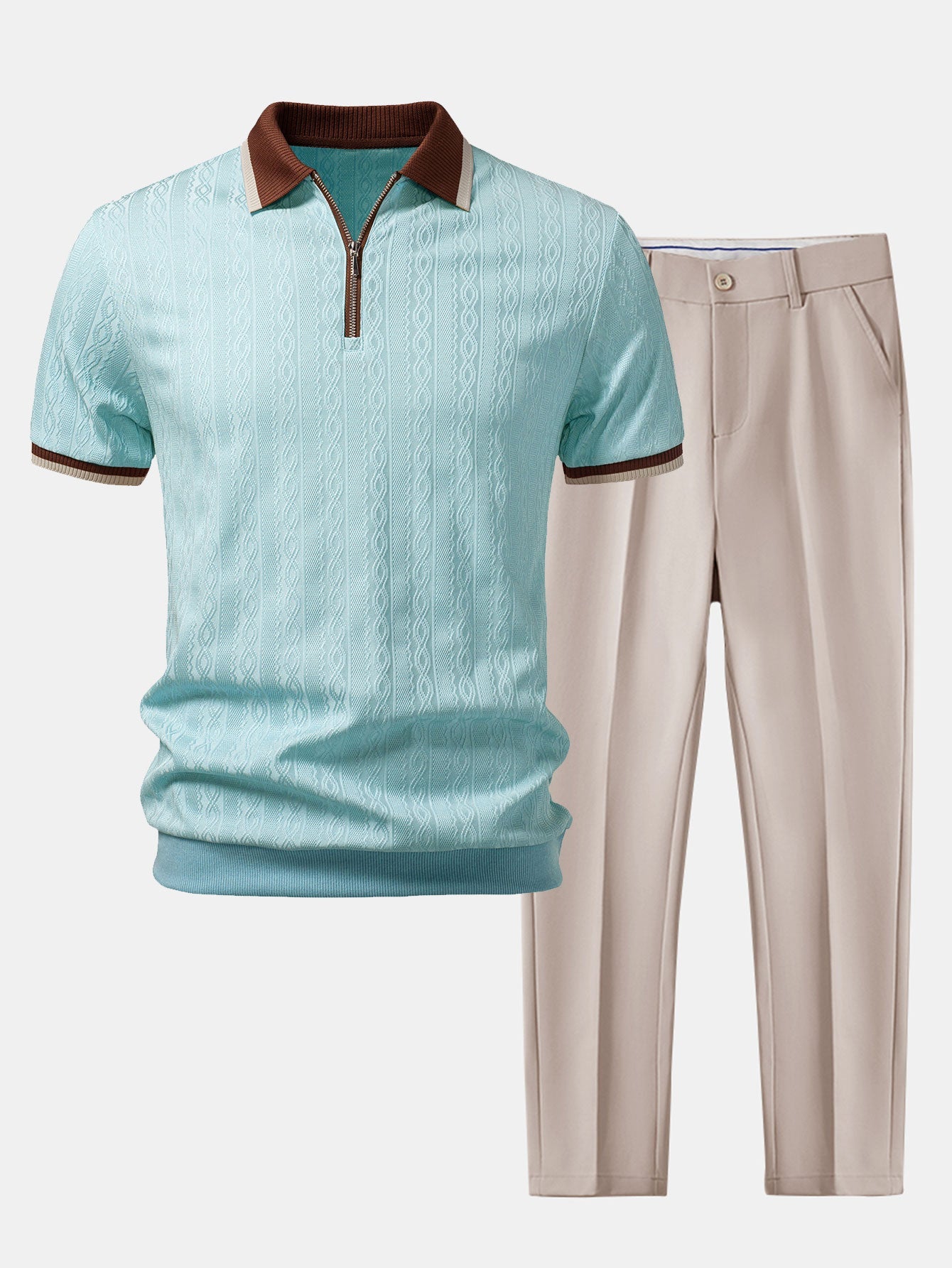 Conjunto Polo Knit con Cremallera y Pantalón Slim