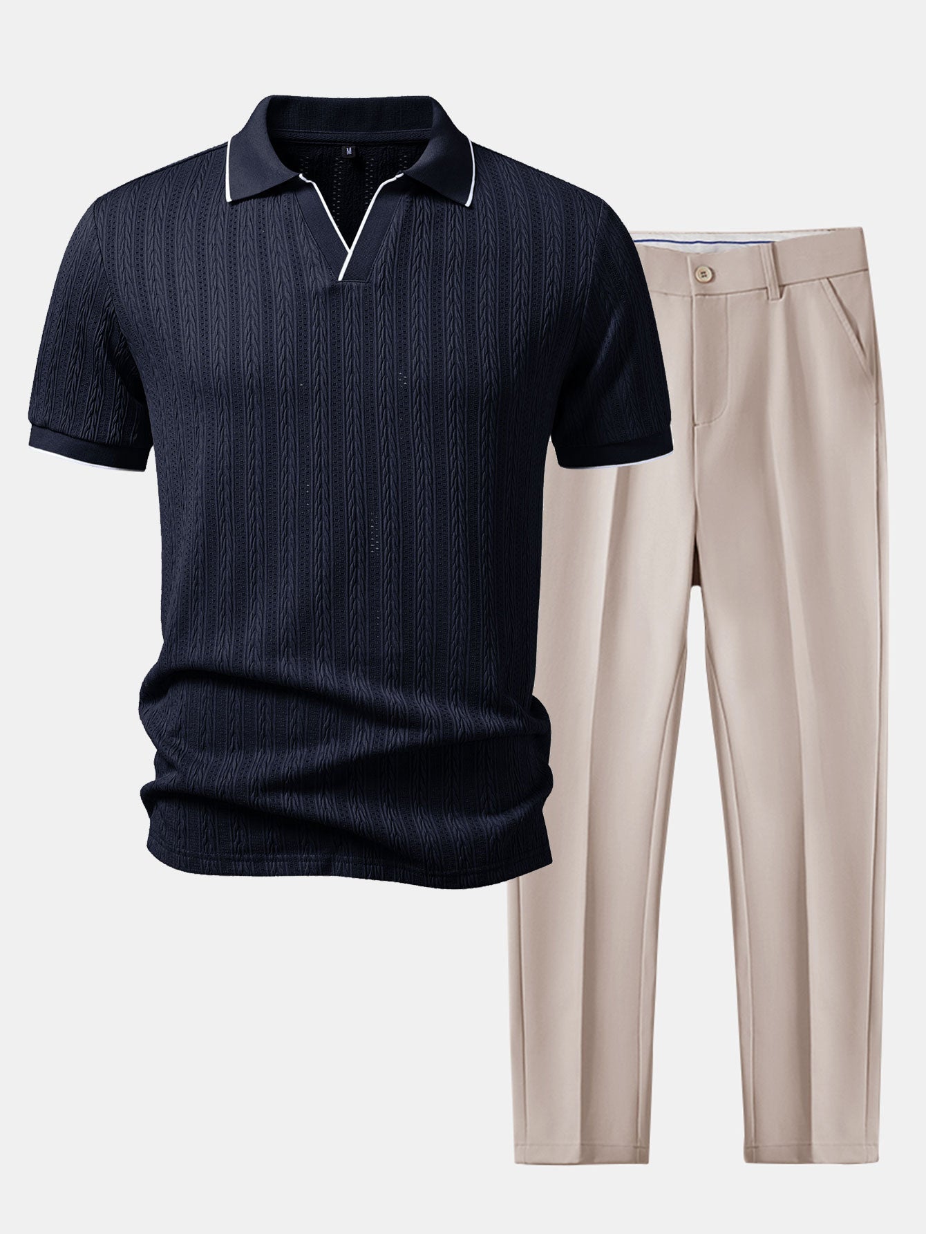 Conjunto Polo Jacquard Geométrico y Pantalón Slim Elegante