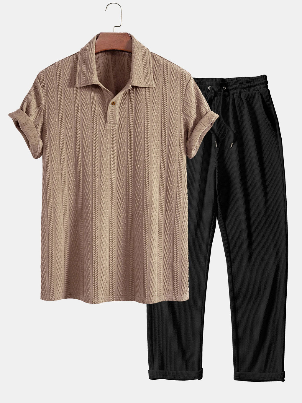 Conjunto Polo Jacquard Manga Corta y Pantalón Recto