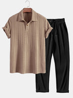 Conjunto Polo Jacquard Manga Corta y Pantalón Recto