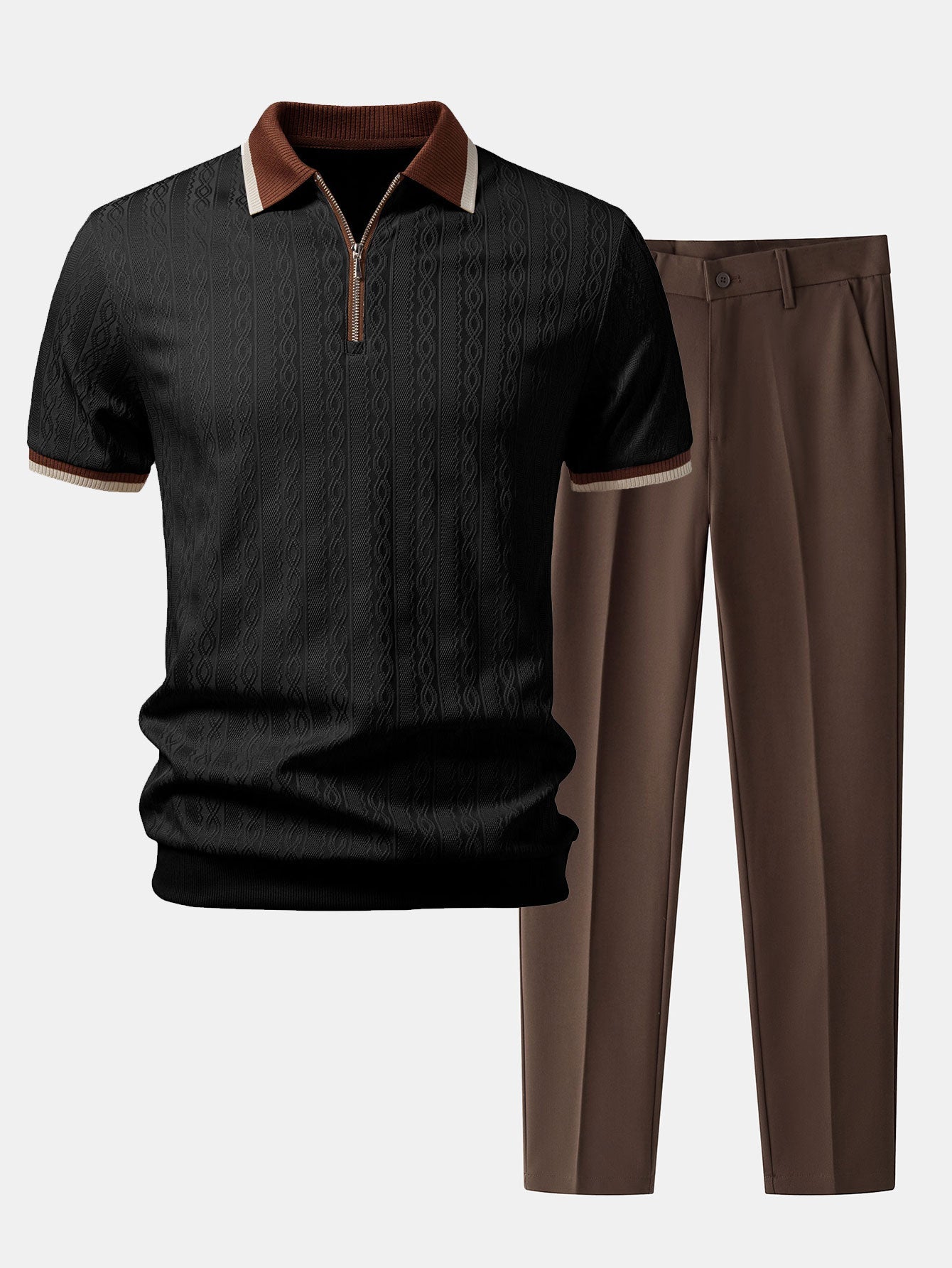 Conjunto Polo De Punto Con Cremallera Y Pantalón Slim