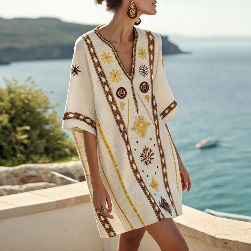 Vestido Largo de Playa Elegante con Escote en V