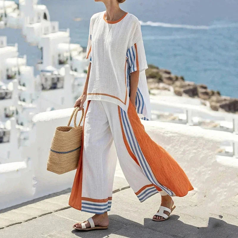 Estilo8 Color Conjunto Casual de Mujer a Rayas con Top y Pantalón