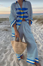 XY012 Color Conjunto Mujer Camisa y Pantalón Ancho Estampado Casual