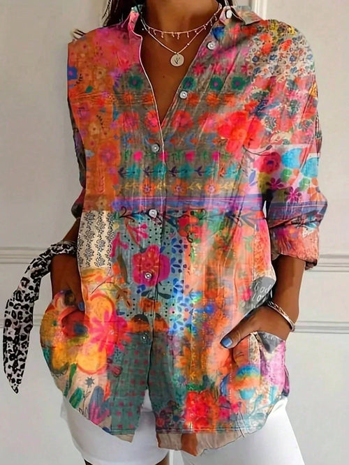 Blusa Colorida Con Estampado Artístico y Ajuste Cómodo