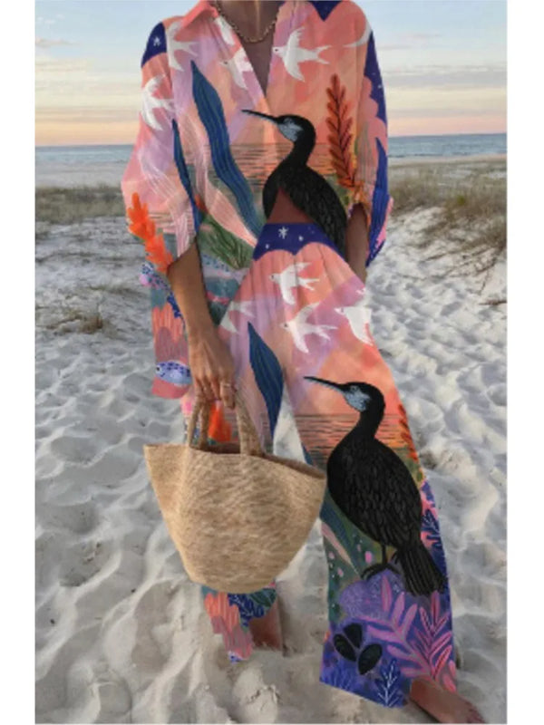 Conjunto Mujer Camisa y Pantalón Ancho Estampado Casual