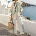 Estilo1 Color Conjunto Casual de Mujer a Rayas con Top y Pantalón