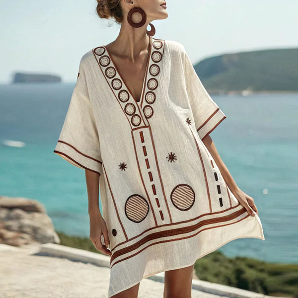 Elegantes langes Strandkleid mit V-Ausschnitt