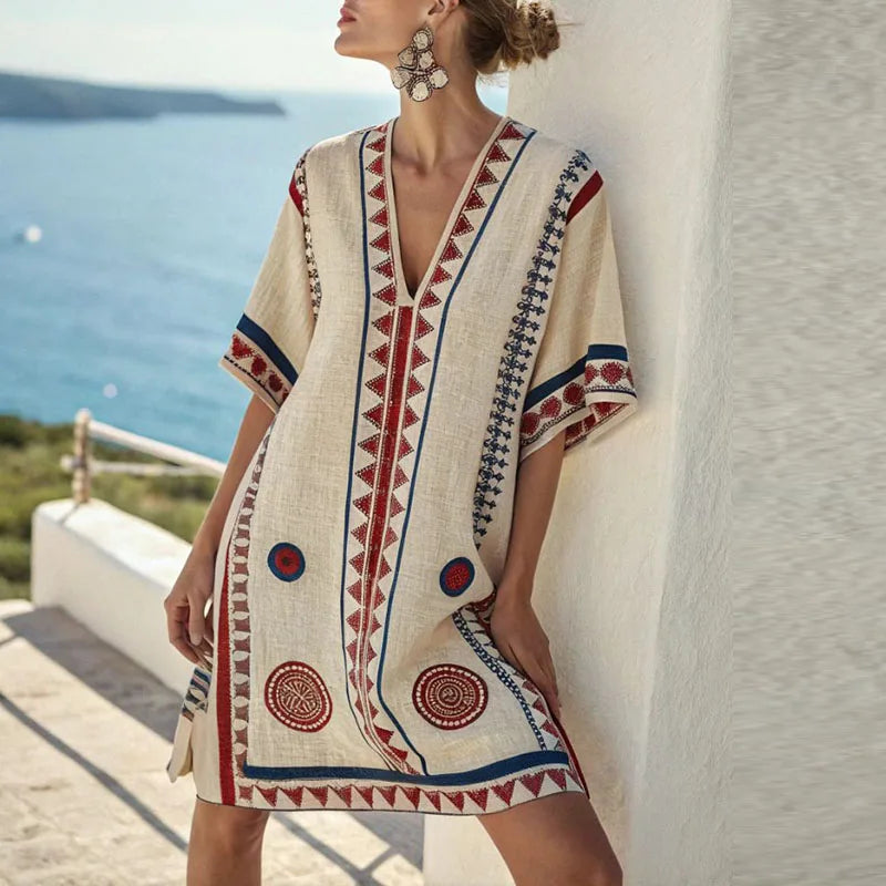 Vestido Largo de Playa Elegante con Escote en V