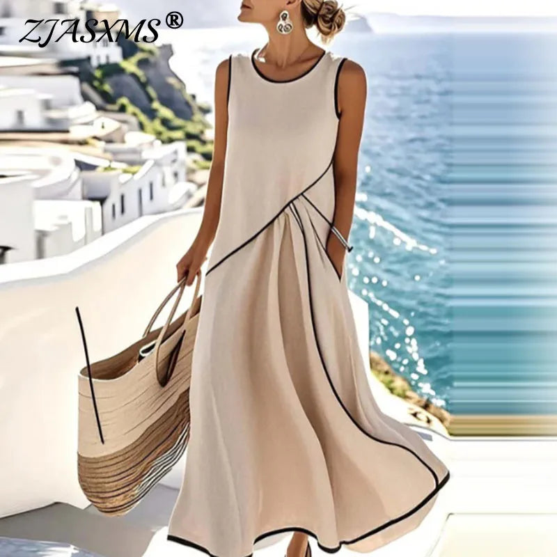 Vestido Midi Playa Mujer Escote en V Estilo Bohemio