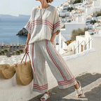 Estilo6 Color Conjunto Casual de Mujer a Rayas con Top y Pantalón