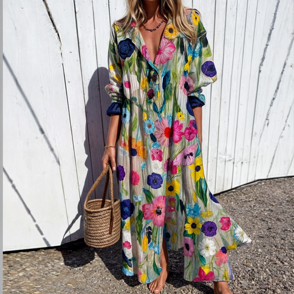 Vestido Boho Primavera Verano De Algodón Y Viscosa