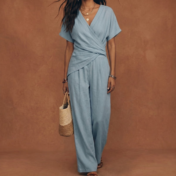 Conjunto Elegante de Dos Piezas con Top Cruzado