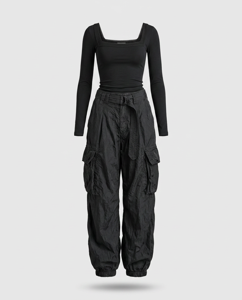 Conjunto Mujer Top Cuadrado y Pantalón Cargo Urbano