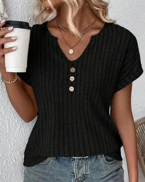 Blusa De Punto Con Escote En V De Ajuste Cómodo