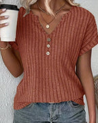 Blusa De Punto Con Escote En V De Ajuste Cómodo