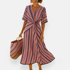 Estampado a rayas Color Vestido Midi Playa Mujer Escote en V Estilo Bohemio