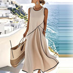 Sin mangas color albaricoque Color Vestido Midi Playa Mujer Escote en V Estilo Bohemio