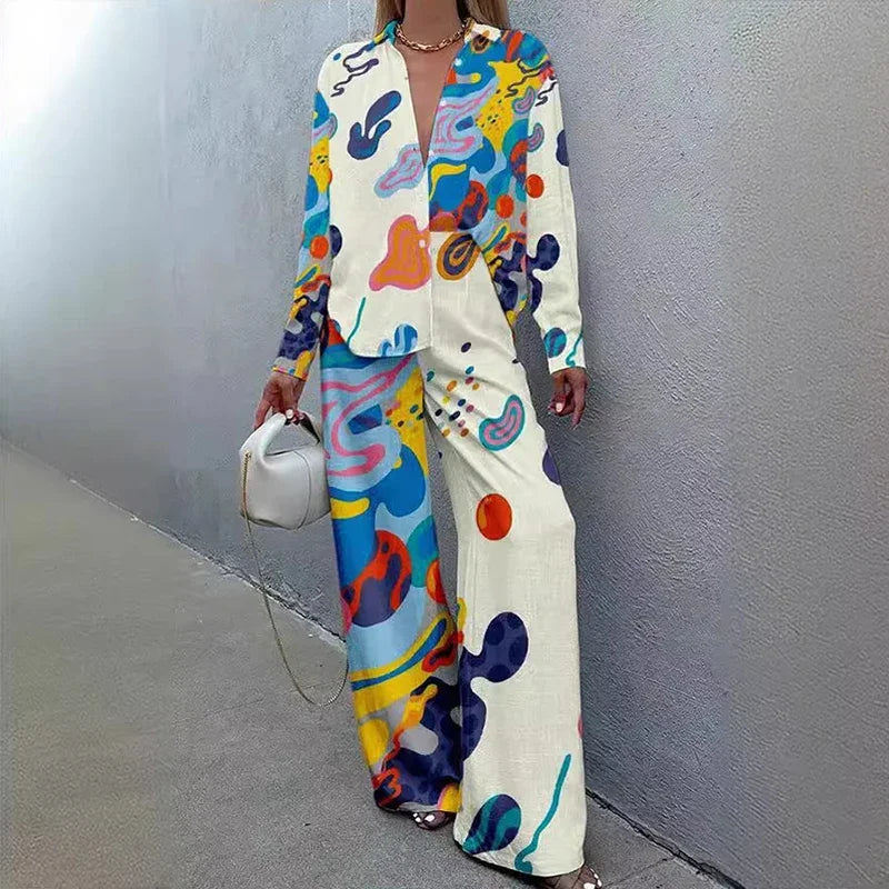 03 Color Conjunto Dos Piezas Mujer Holgado con Camisa y Pantalón
