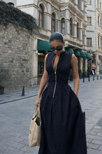 Vestido Entallado con Cremallera y Falda Fluida
