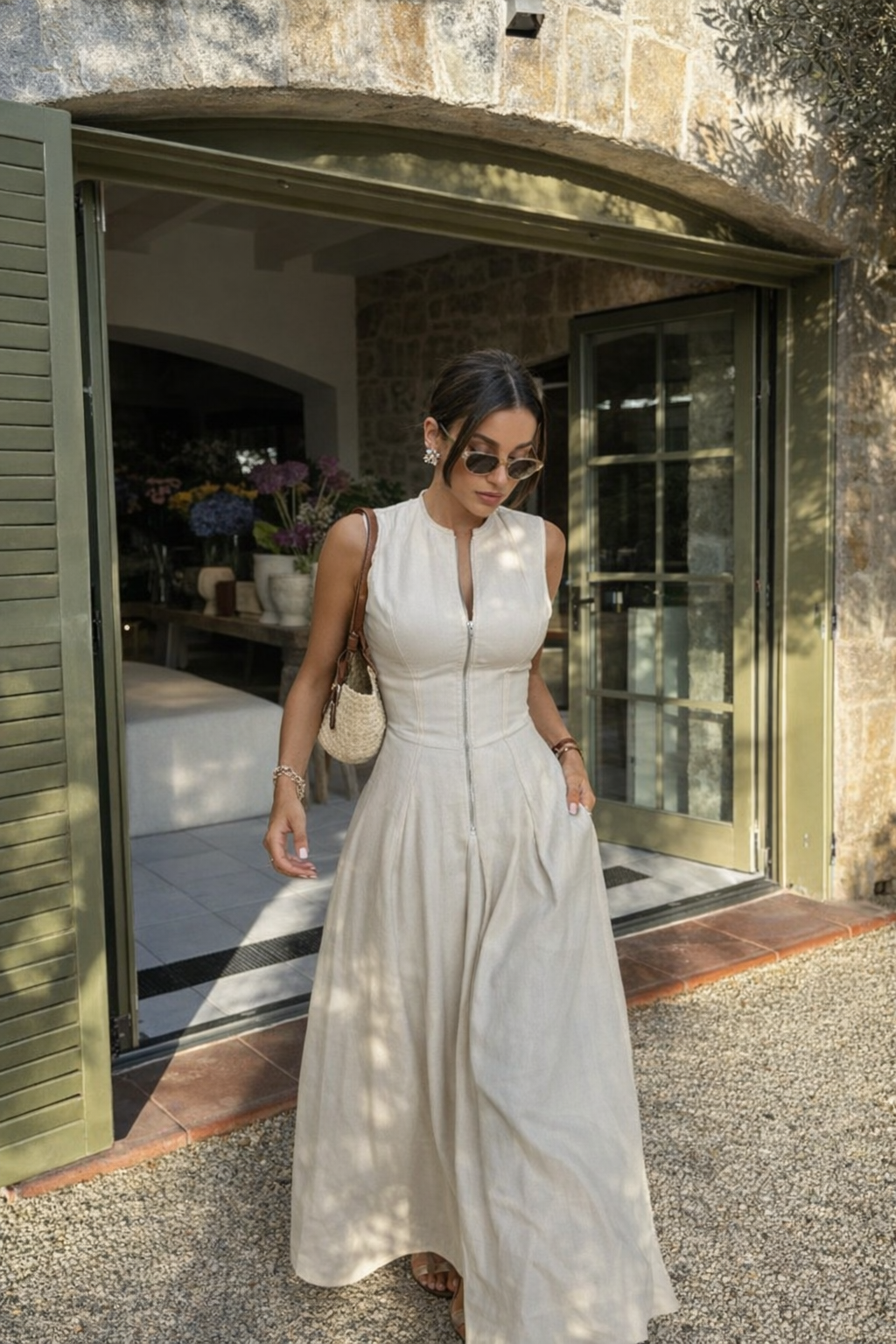 Vestido Entallado con Cremallera y Falda Fluida