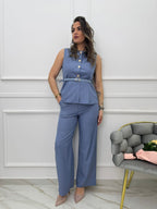Conjunto Pantalón Y Chaleco Con Cinturón En Cintura