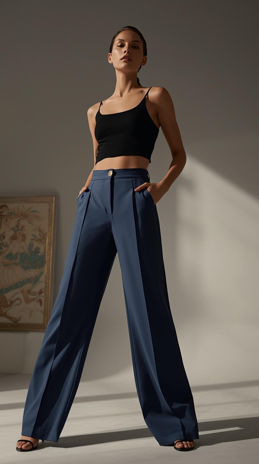 Pantalones Mujer Tiro Alto Modeladores Pierna Ancha