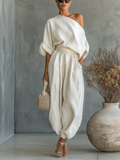 Off-Shoulder 2-Piece Set, Casual Chic Style