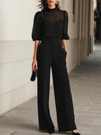 Conjunto Elegante 3 Piezas Mujer con Pantalón Amplio