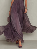 Vestido Largo De Chiffon Con Encaje Y Escote Lágrima