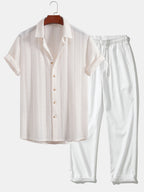 Conjunto Camisa Jacquard Geométrica y Pantalón Recto