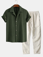 Conjunto Camisa Cubana Jacquard y Pantalón de Lino
