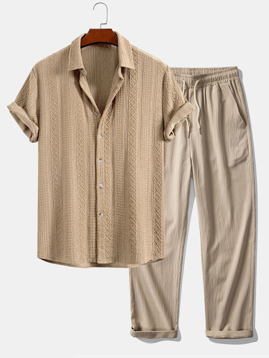 Conjunto Camisa Jacquard Geométrica y Pantalón Recto