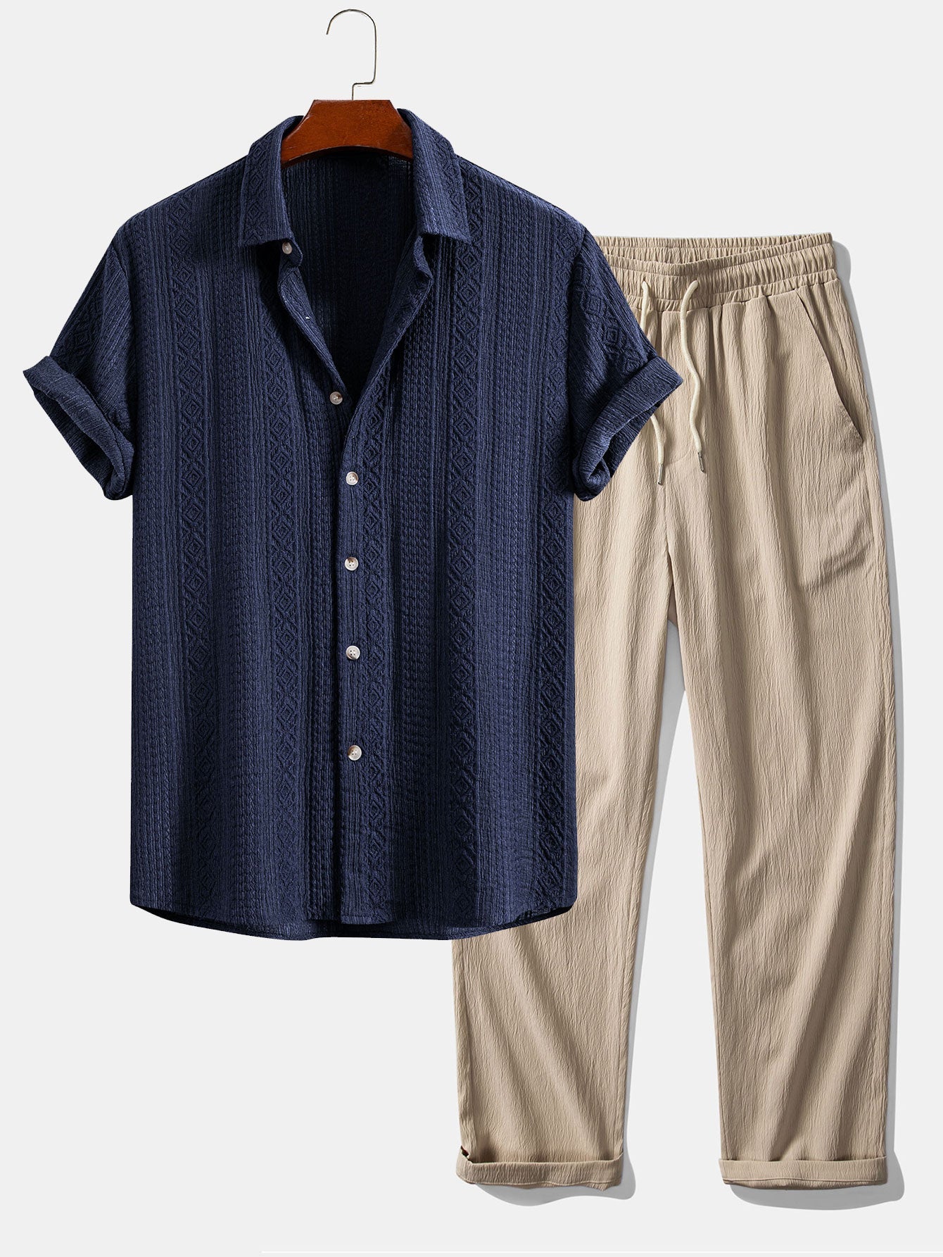 Set: Hemd mit geometrischem Jacquardmuster und gerade geschnittene Hose