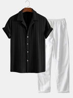 Conjunto Camisa Cubana Jacquard y Pantalón de Lino