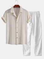Conjunto Camisa Cubana Jacquard y Pantalón de Lino