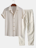 Conjunto Camisa Cubana Jacquard y Pantalón de Lino