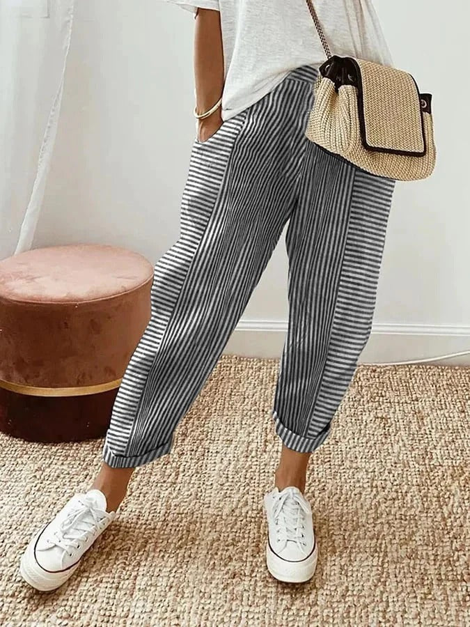 Pantalón De Algodón A Rayas Mujer – Ligero Y Cómodo