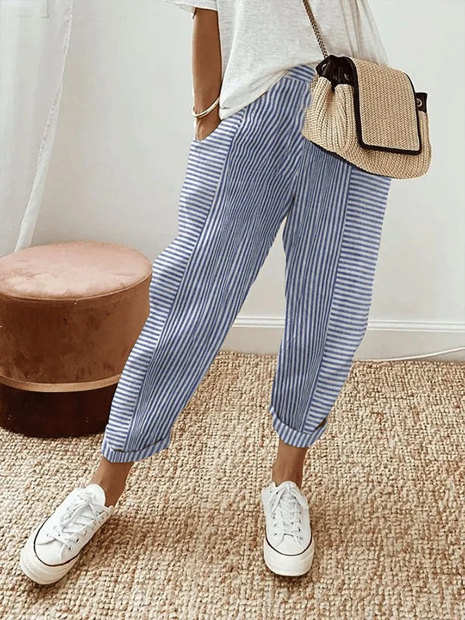 Pantalón De Algodón A Rayas Mujer – Ligero Y Cómodo