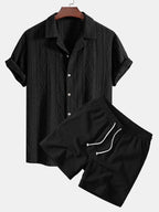 Conjunto Camisa Cubana Jacquard y Shorts Texturizados