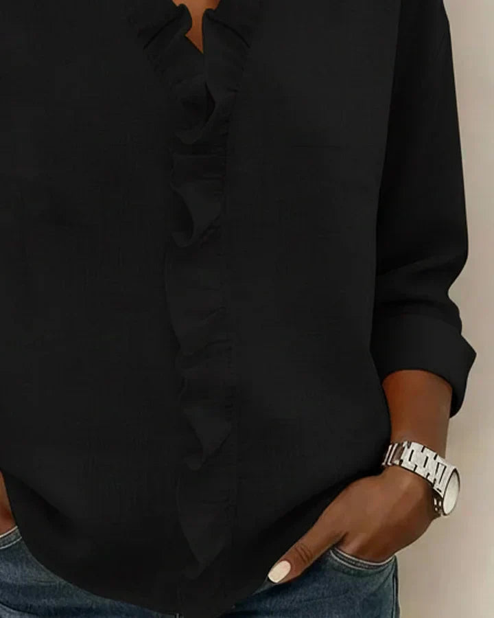 Blusa Elegante con Escote en V y Volantes Delicados