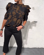 Blusa De Mujer Con Manga Abullonada Y Volantes