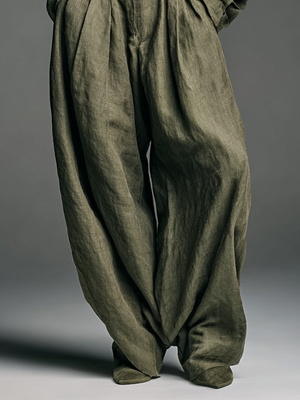 Damen-Set aus Baumwolle und Leinen mit Hemd und weiter Hose