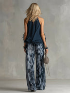 Conjunto De Chiffon Con Top De Cuello Alto Y Pantalón