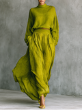 Women's Green Set in Cotton and Linen with Wide-Leg Pants
