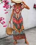 Long Printed Summer Dress with Slits