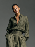 Damen-Set aus Baumwolle und Leinen mit Hemd und weiter Hose