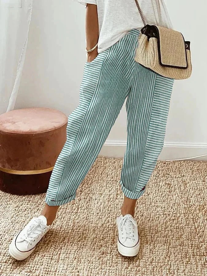 Pantalón De Algodón A Rayas Mujer – Ligero Y Cómodo
