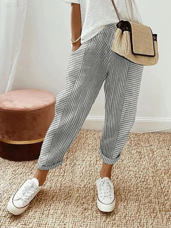 Pantalón De Algodón A Rayas Mujer – Ligero Y Cómodo